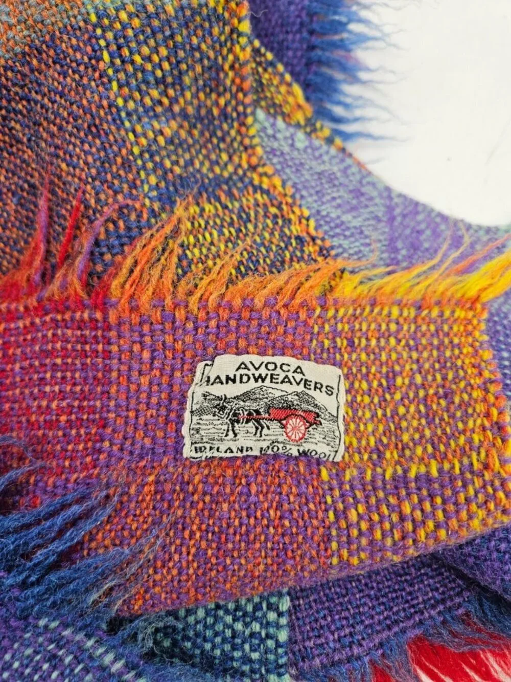 VTG Avoca Handweavers Wool Throw 53in x 35in Rainbow Plaid Blanket Ireland